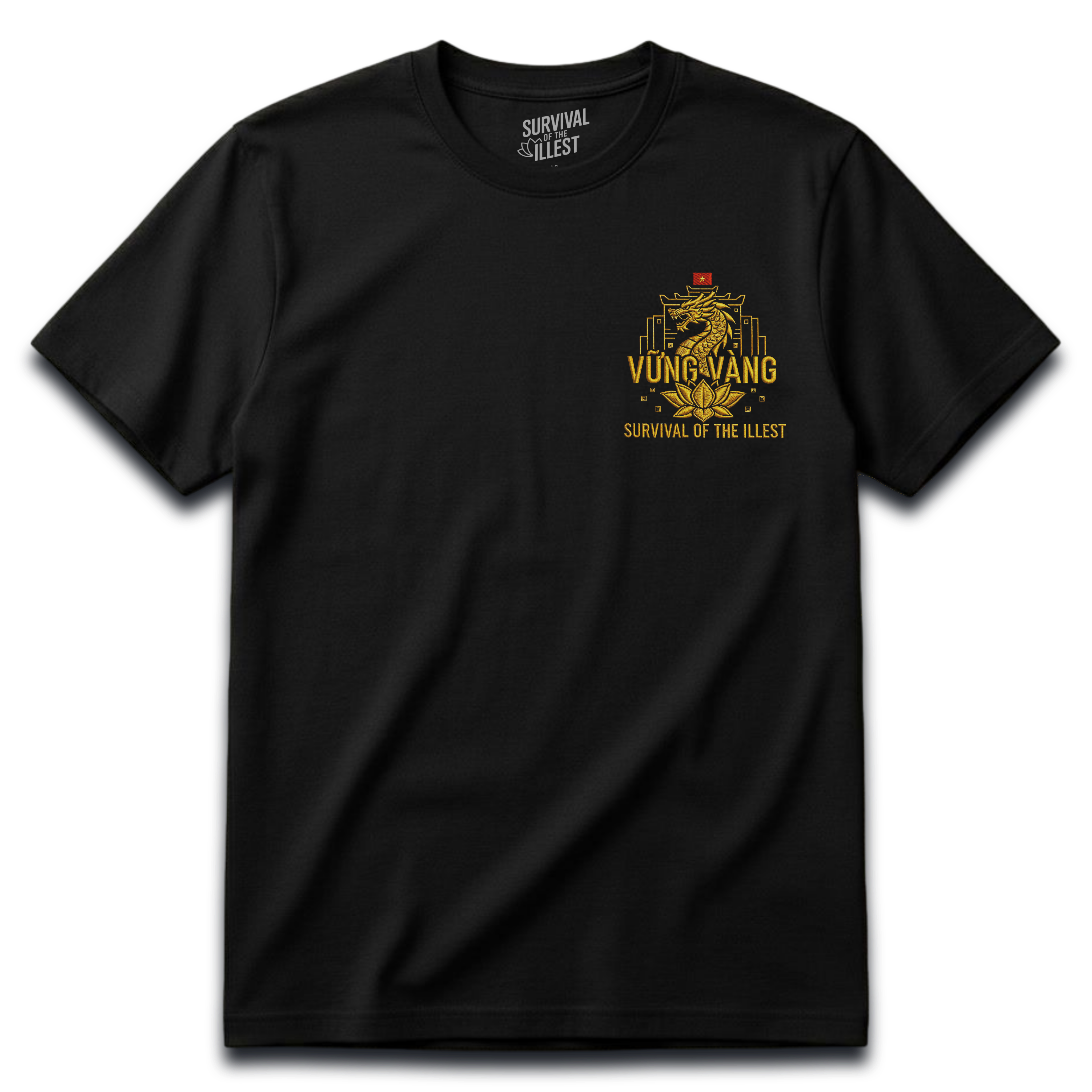 🇻🇳 Vietnamese Dragon Crest T-Shirt – Embroidery-Style Print | Vietnamese “Vững Vàng” | Survival of the Illest
